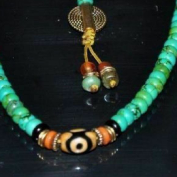 Tibetan turquoise Dzi Eye Meditation mala - Picture 2 of 5